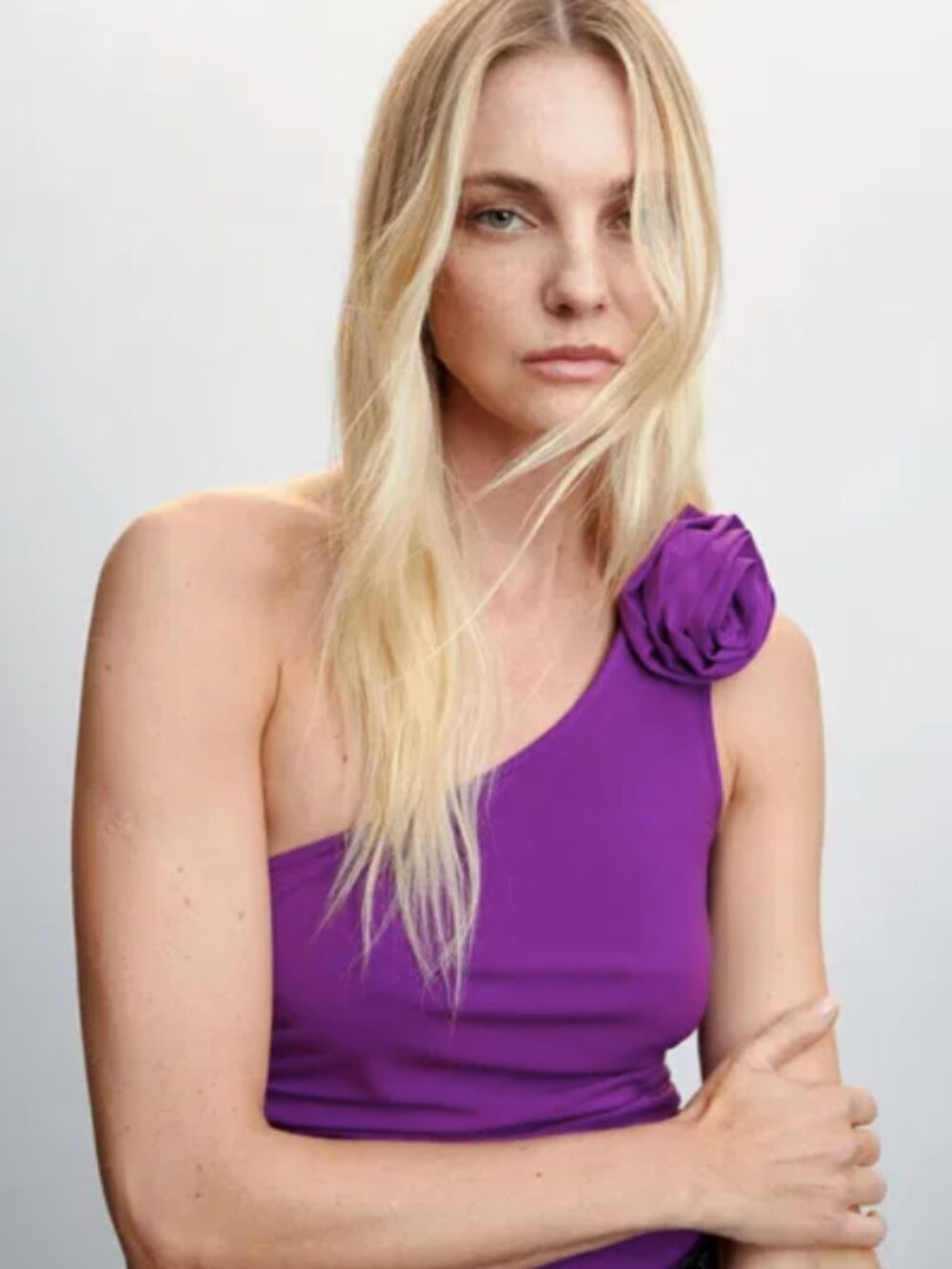 MANGO Flower Asymmetric One Shoulder Top